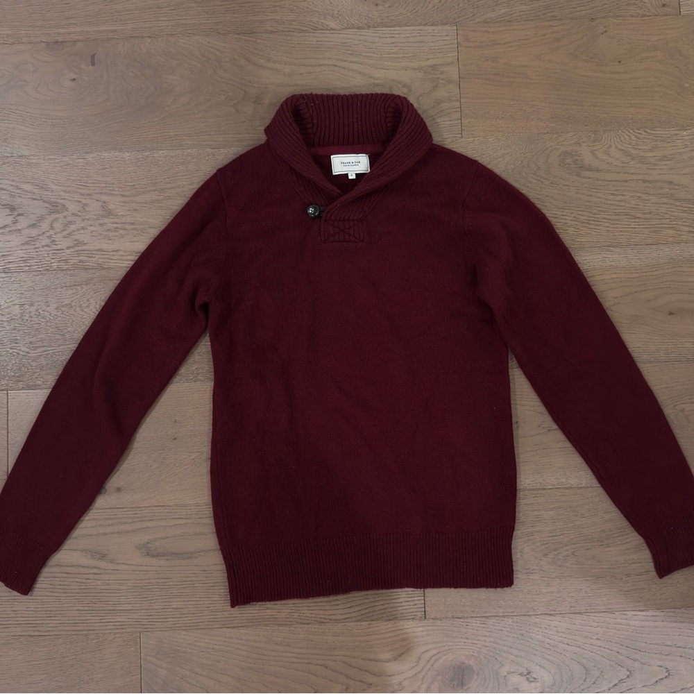 Frank & Oak Men's Maroon Shawl Neck Sweater